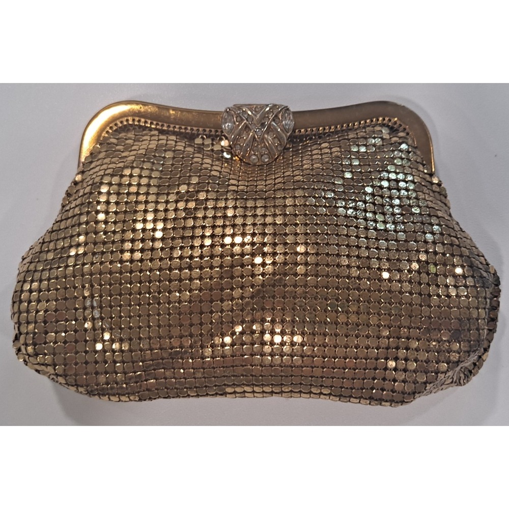 Vintage Whiting & Davis Gold Deco Mesh Bag Purse Jeweled Clasp